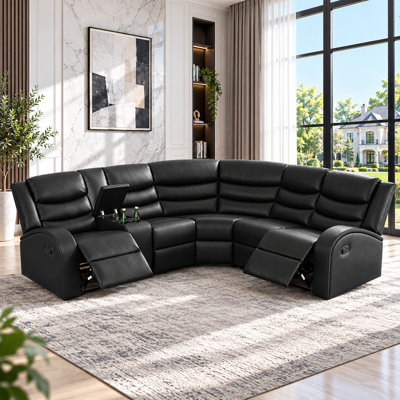 Canapé modulaire inclinable manuel 3 pièces avec console de rangement et porte-gobelets