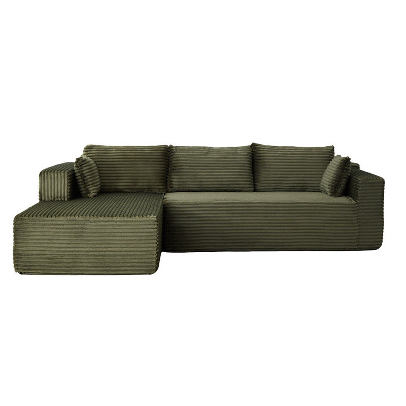 Boneless Modular Corduroy L-Shaped Sectional Sofa with Minimalist Design, Green Corduroy