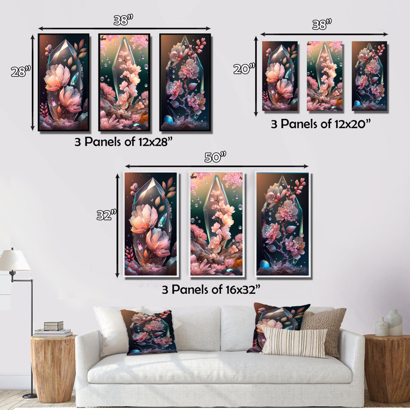 «Cherry Blossums», 3 pièces sur toile, Toile tendue, H 20 po x l 36 po