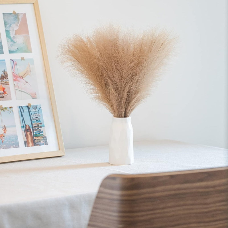 6PCS Faux taupe herbe de la pampa - tiges de plumes artificielles moelleuses pour remplissage de vase, décoration de maison, de mariage et de fête