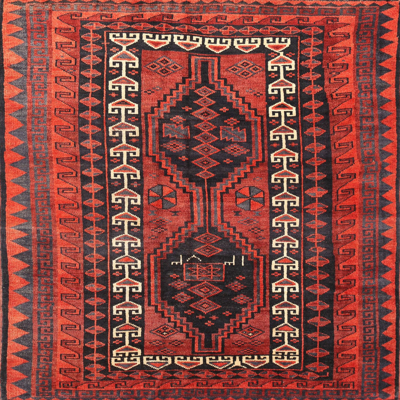 Tapis rouge à motif sud-ouest, Carré 5 pi