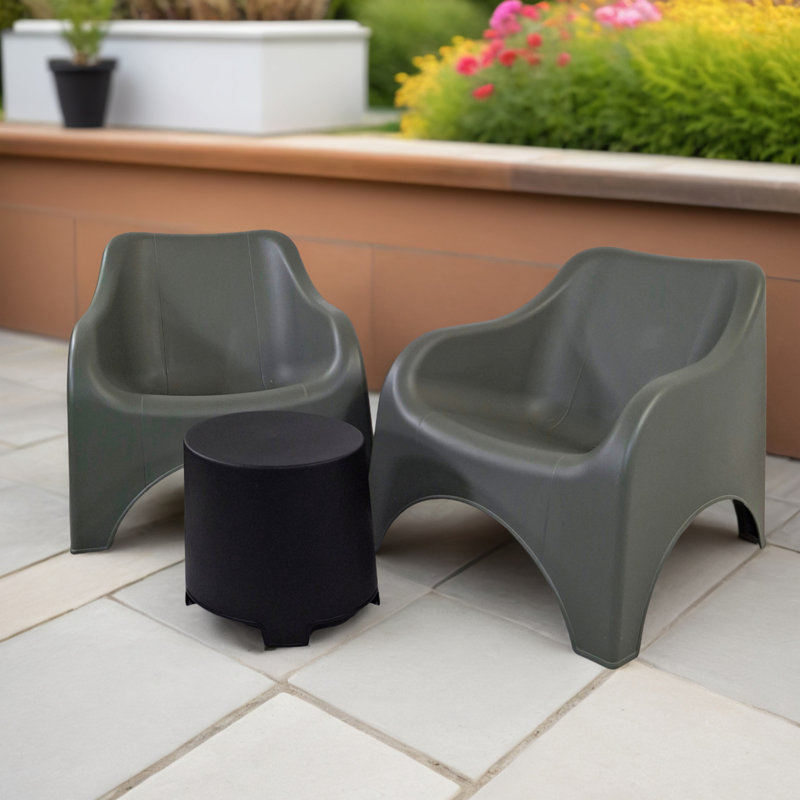 LODI Side Table with 2 VERONA RELAX Chairs Set Coral Red, Blue