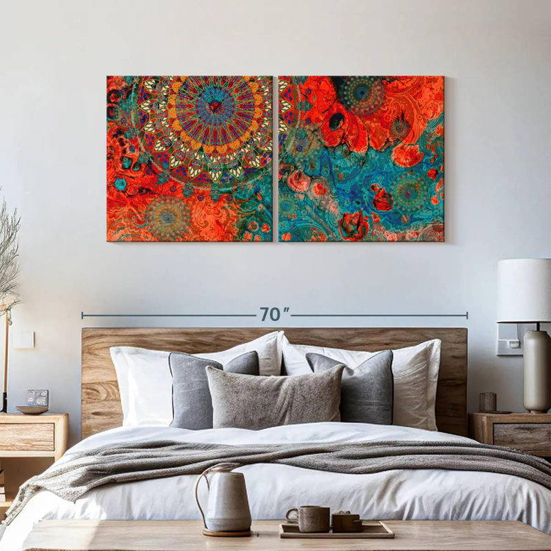 Mandalas tribaux abstraits sur toile, ensemble de 2 pièces, H 30 po x l 61 po x P 1,25 po