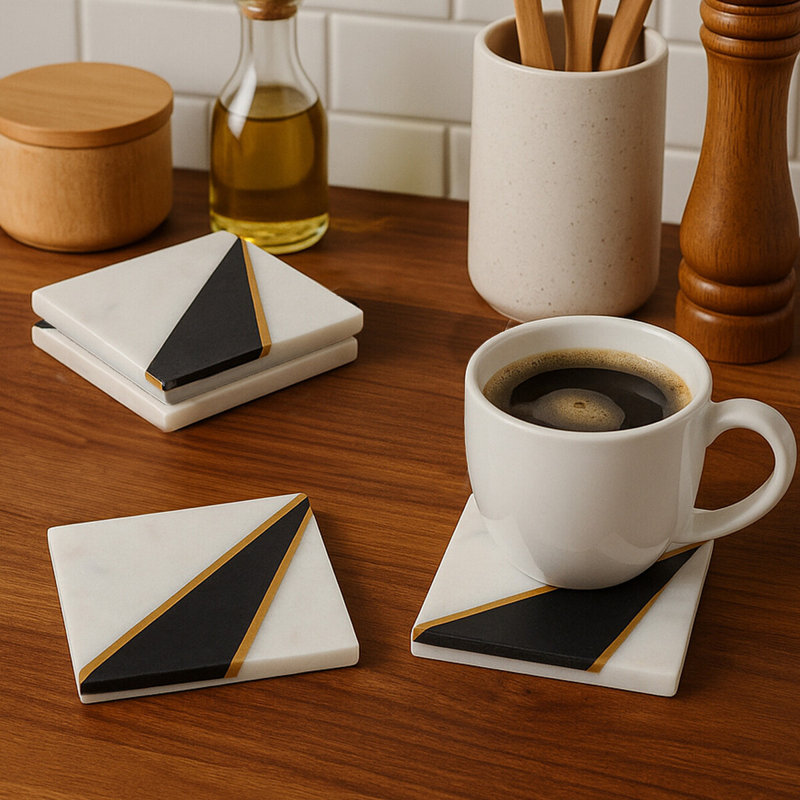 Aybek Marble Square 4 Piece Coaster Set