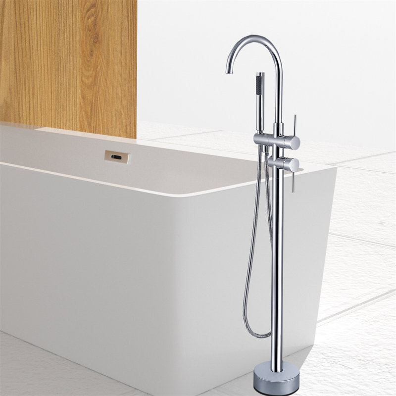 Freestanding Bathtub Faucet With Hand Shower, Chrome