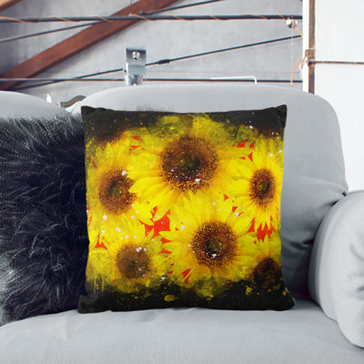 Wall of Sunflowers Paint Splash Cushion with Filling