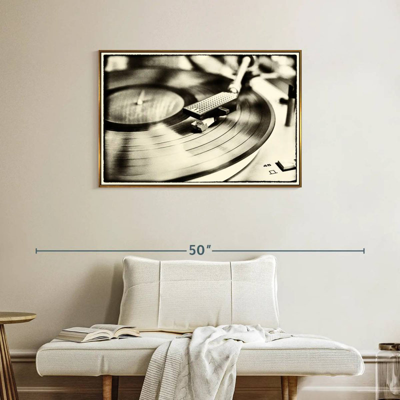 Record Player Border, 37" X 25", Floating Frame Gold