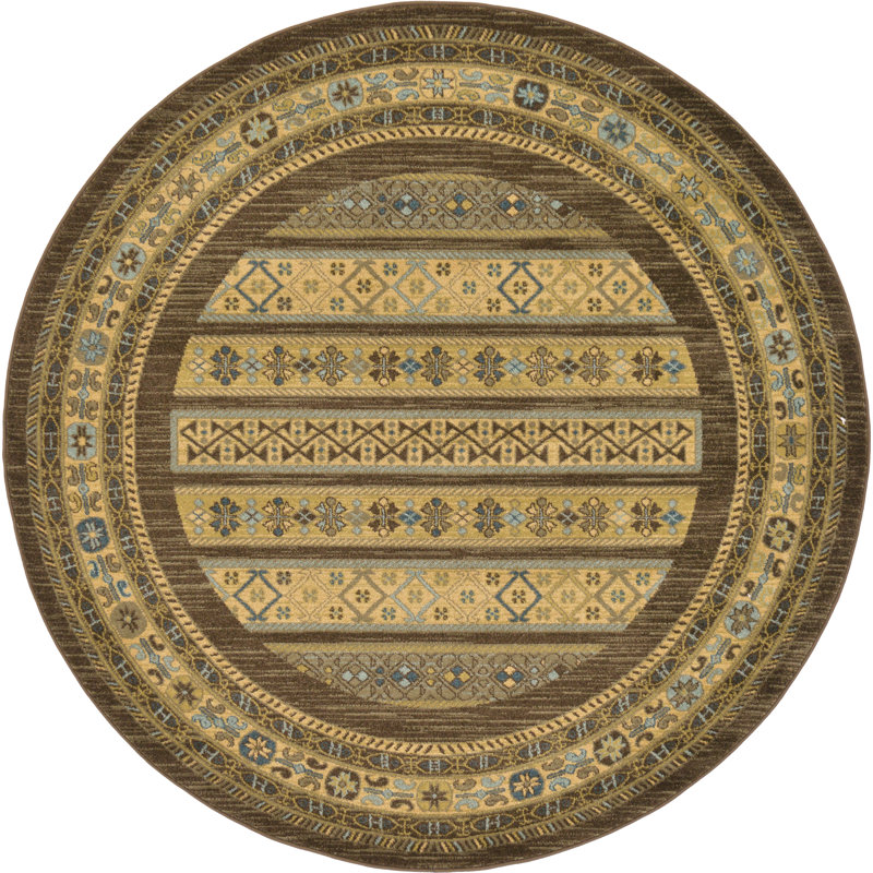 Jaeden Geometric Area Rug, Round 6'1", Brown 