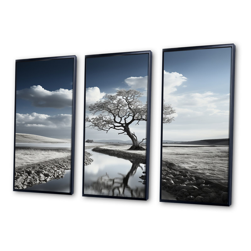 «Calming Lakes Charm Scenery - River», art mural sur toile, Cadre flottant noir, H 32 po x l 48 po x P 1 po