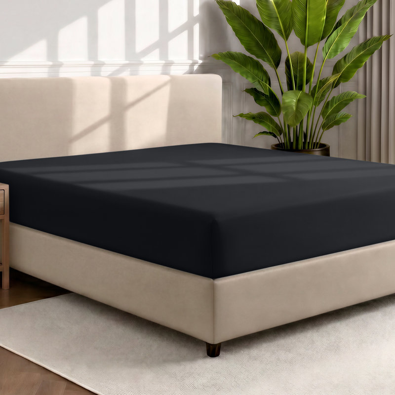 Drap-housse en microfibre, Drap-housse de taille double, Noir