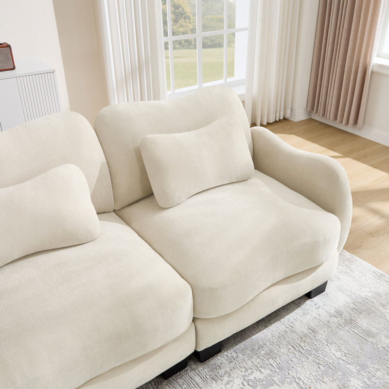 Canapé modulaire courbé en L de 101 po avec repose-pieds et 3 coussins lombaires, canapé 3 places Cloud Comfort, crème ivoire