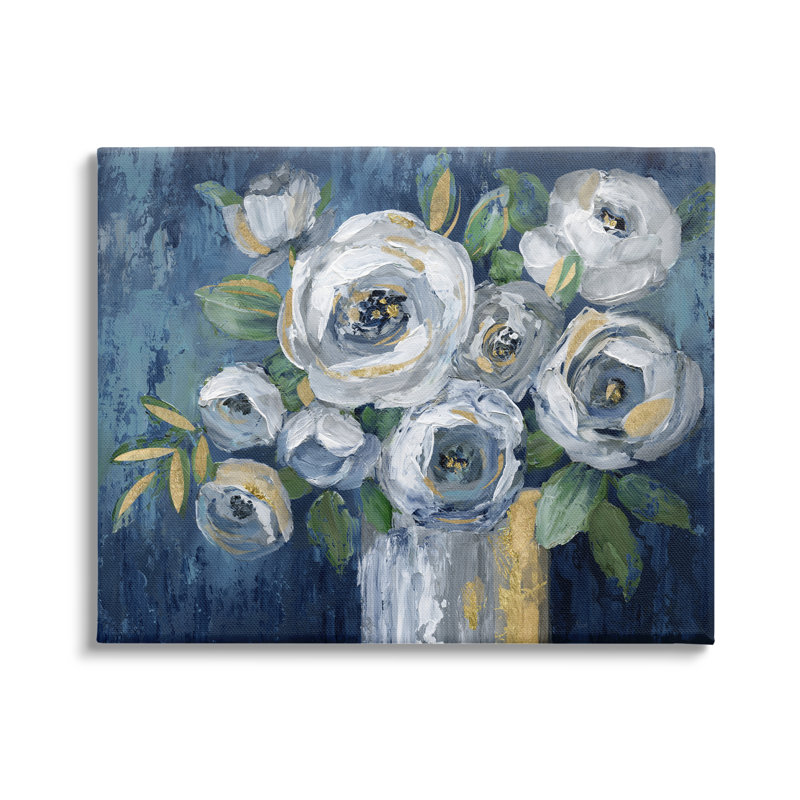 Bouquet de fleurs de pivoines blanches traditionnelles par Nan - Peinture, H 16 po x l 20 po x P 1,5 po, Toile tendue