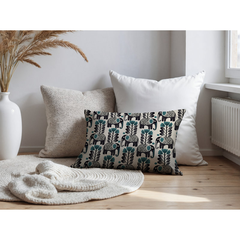 Coussin lombaire réversible intérieur / extérieur Vance Elephant, Émeraude, Rectangulaire H 14 po x l 20 po