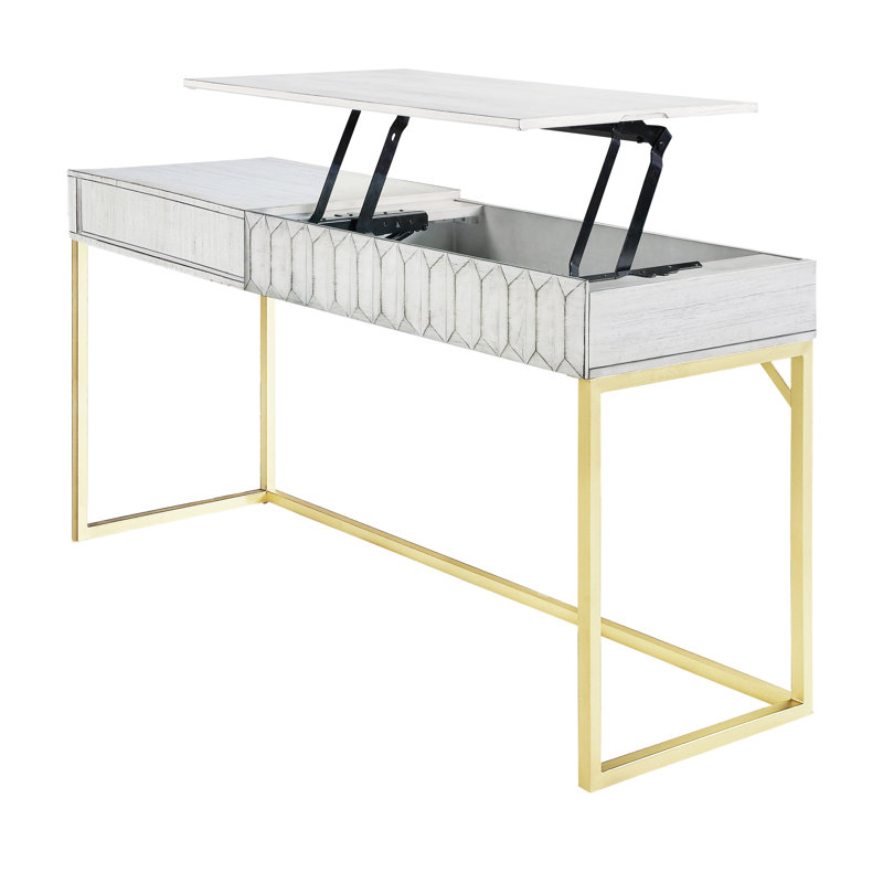 Bureau à hauteur réglable Livengood, Blanc / Doré
