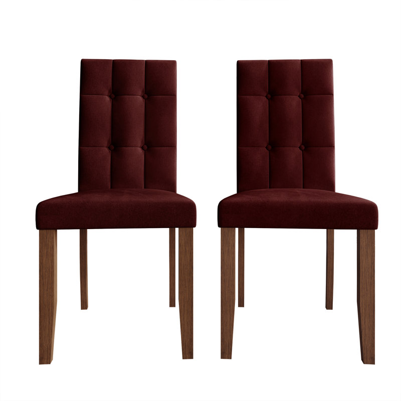 Chaise de salle à manger en bois brun avec housse en velours, Rouge