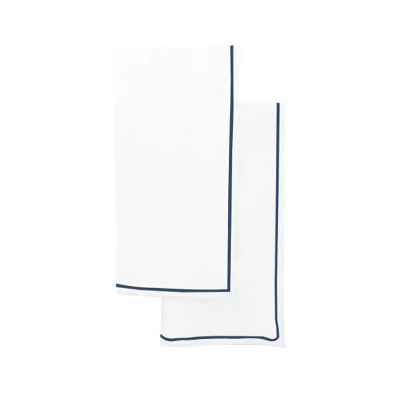 Single Embroidery Border Cotton Napkins (Set Of 4), White/Navy Blue, 12" x 12"