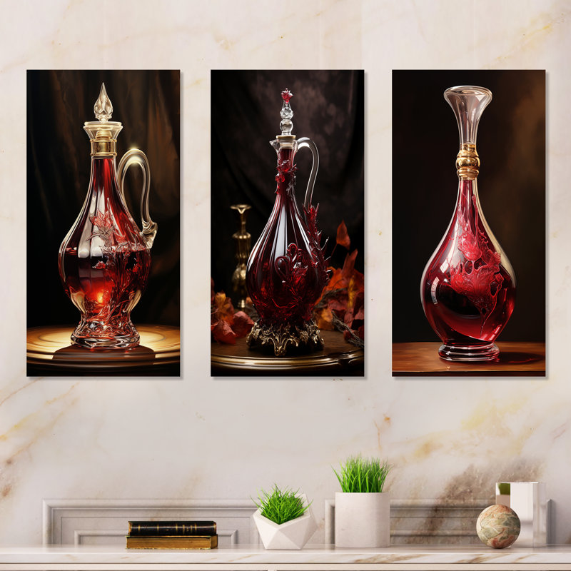 Carafe à vin Dreams - Ensemble d'art mural en métal 3 verres, H 32 po x l 48 po