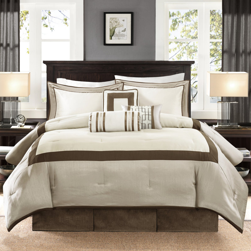 Édredon pour très grand lit en taupe / brun - Ruban de literie décoratif rembourré 7 pièces, Taupe/brun