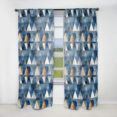 Rustic Cobalt Triangle Symphony - Modern Velvet Curtain - Room Darkening - 1 Panel