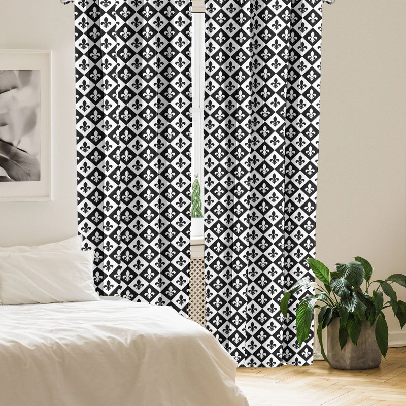 Black and White Fleur De Lis Room Darkening Curtain Panels