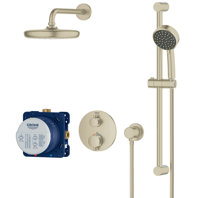 Grohtherm® Thermostatic Complete Shower System with Rough-in Valve, Brushed Nickel Infinity
