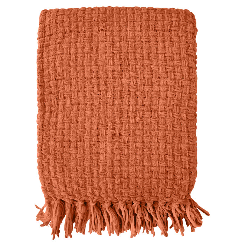 Jeté en chenille façon vannerie, rouille