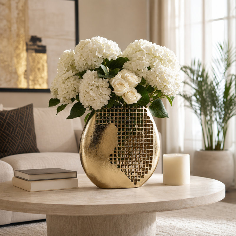 Vase décoratif moderne en aluminium et métal moderne pour la maison et le bureau, 13.5"