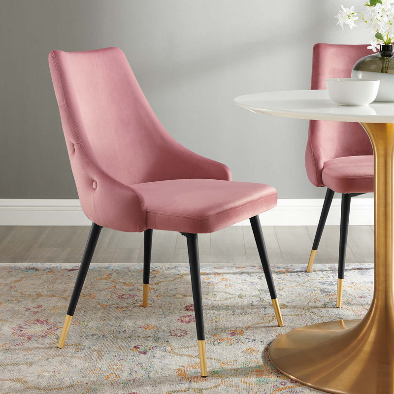 Chaise parsons capitonnée en velours, Vieux rose