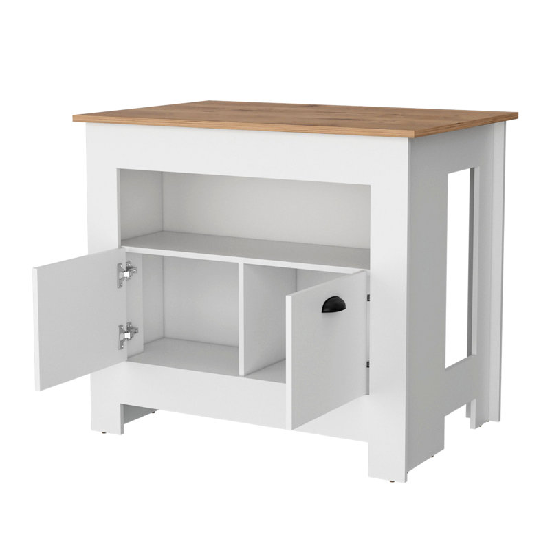 White 2-Door Kitchen Island With Abundant Storage Space - 3 Shelves Charming 2 Doors And For Practical, White