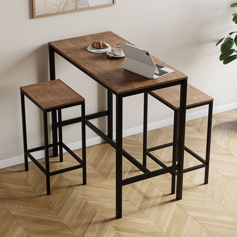 Addlyn 2 - Person Dining Set, Dark Wood, Dark Wood/Black, Black