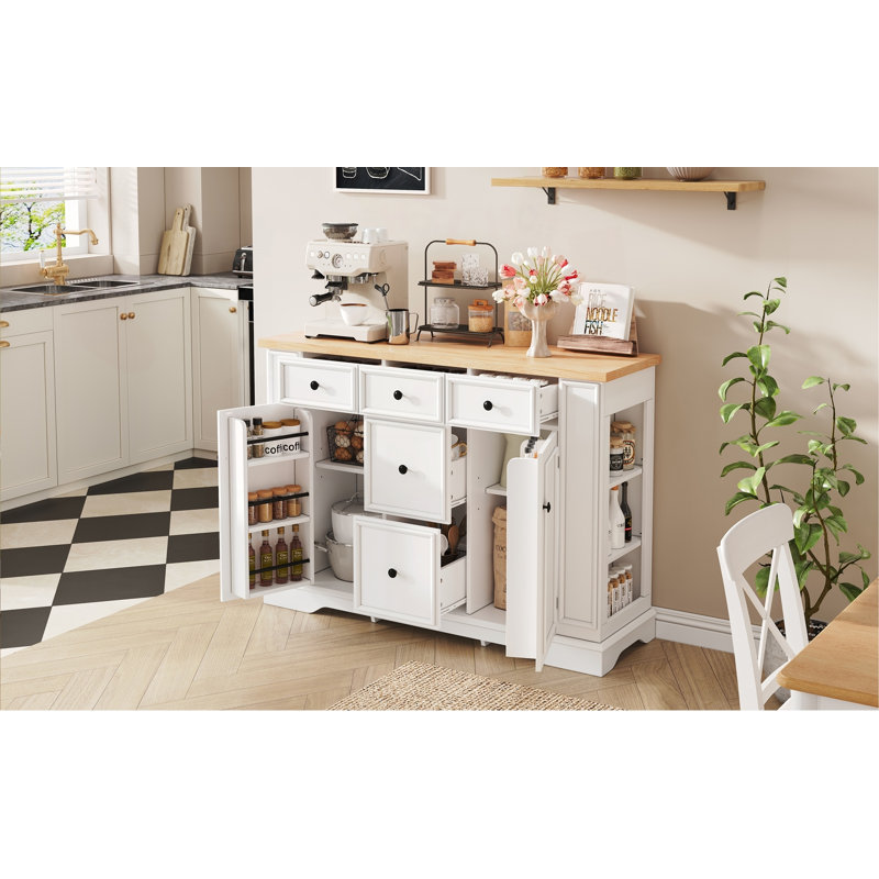 Buffet 51,2 "avec 5 tiroirs, 2 armoires et prise de courant
