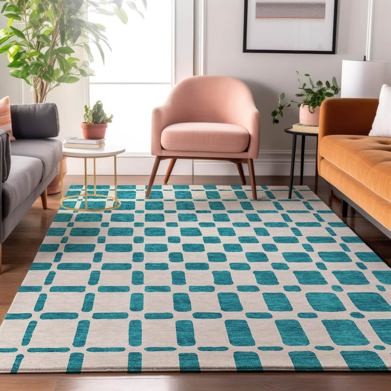 Premium Machine Washable Prisco Teal Rug, Rectangle 10' x 14'