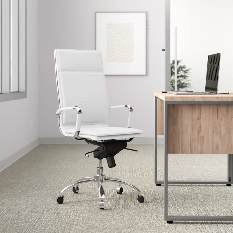 Chaseton Faux Leather Swivel Conference Chair, White Faux Leather, Chrome
