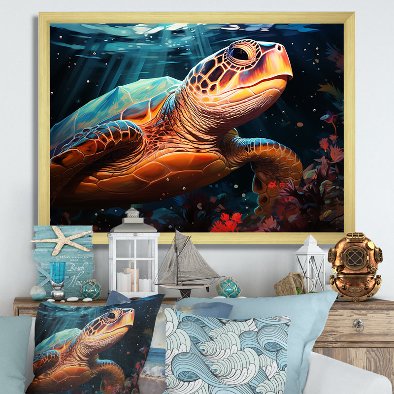 Contemporary Marine Life III, H 34 po x l 44 po x P 1,5 po, Cadre doré simple