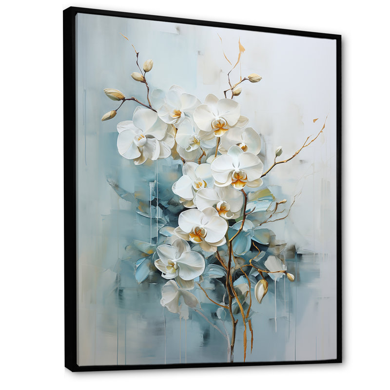Élégance florale beige et or I, Cadre flottant noir, H 20 po x l 12 po