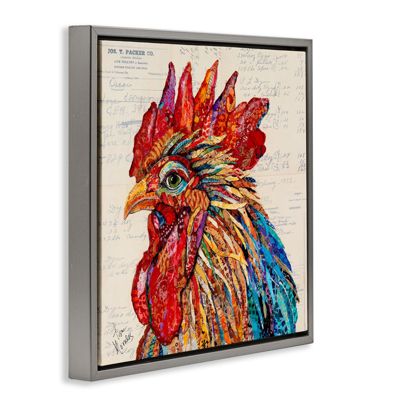 Bold Patterned Rooster Floating Frame, design by Lisa Morales, 25" H x 25" W, Lustre Grey Floater Frame