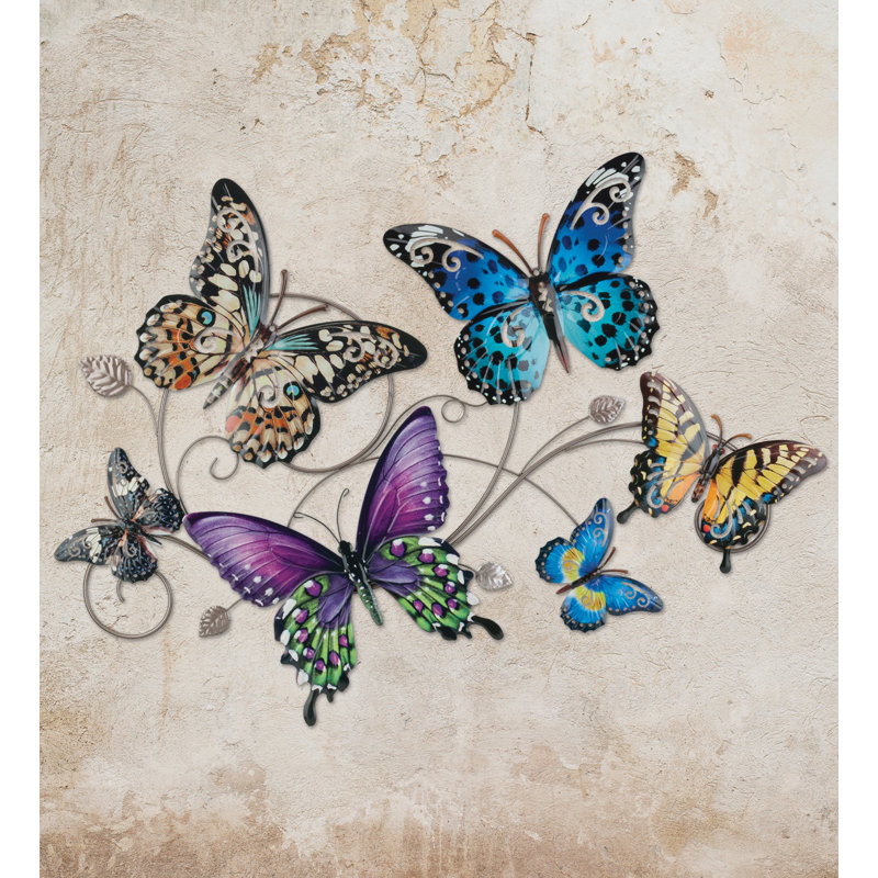 Large Multicolor Metal Butterfly Collage Wall Sculpture