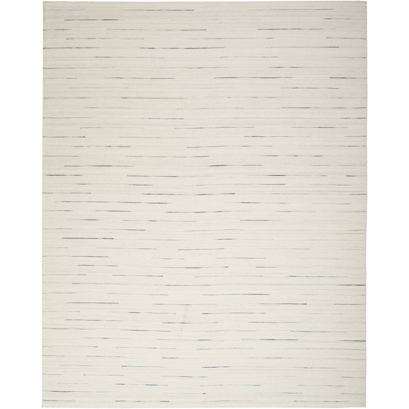 Tapis ivoire en laine et coton tissé à la main Anerinda, Rectangle de 10 pi x 14 pi