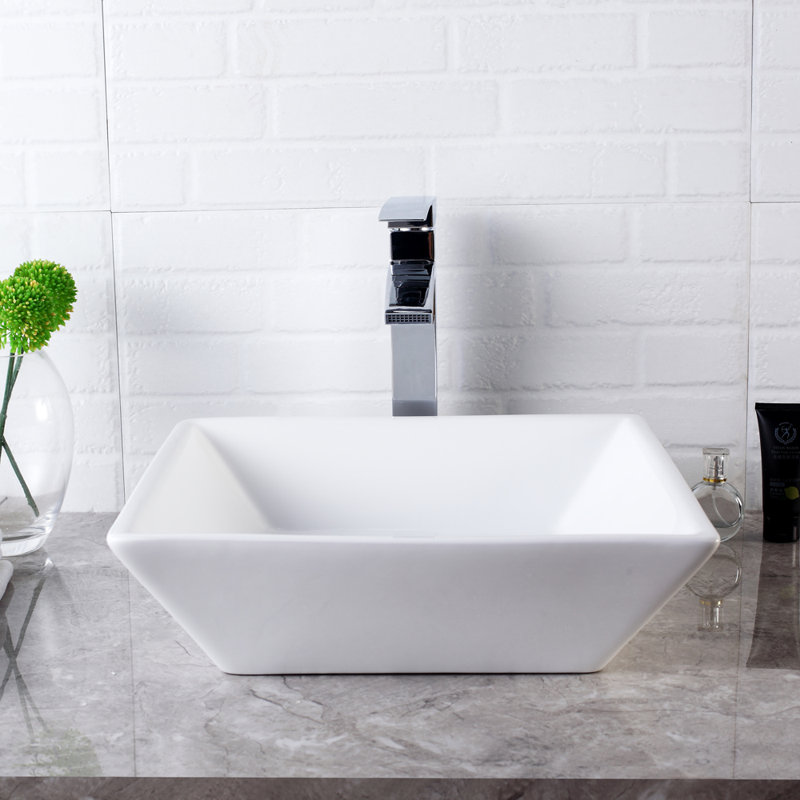 16'' Square White Ceramic Vessel Sink