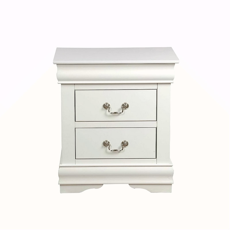 Table de chevet en bois avec 2 tiroirs, Blanc