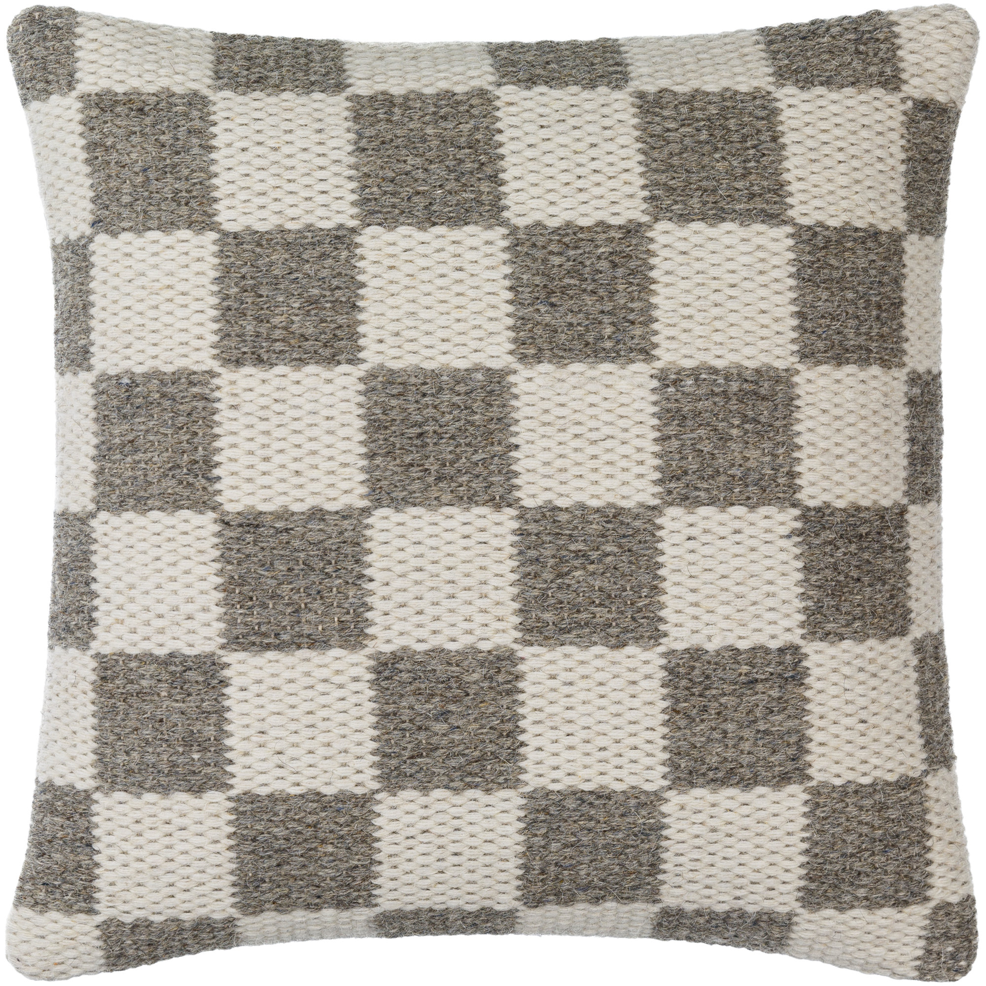 Kimbell Checkered Wool Throw Pillow, 22" x 22", Down