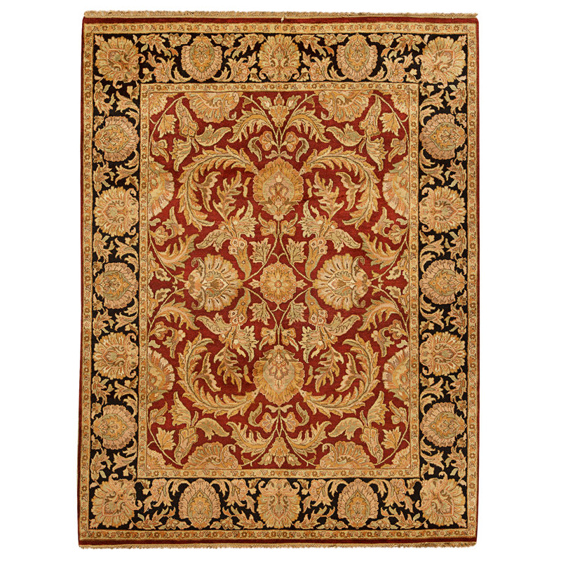 Tapis rouge et noir noué à la main de haute qualité
