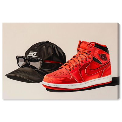 Red Sneaker and Cap Sneaker Art Canvas Print by Notoriart