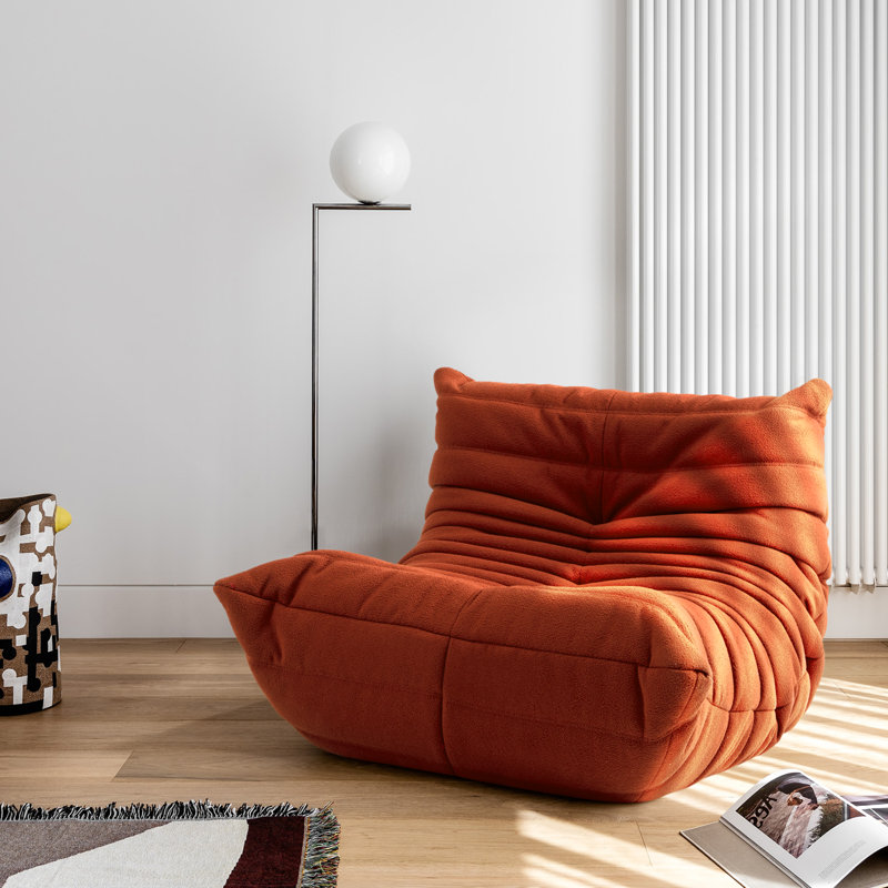 Méridienne à billes Danial, Microfibre / microsuède rouge tangerine