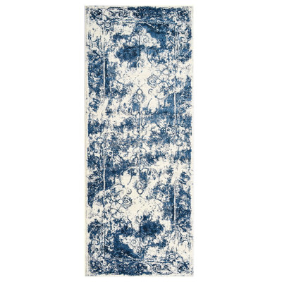 Machine Made Heatset Polyproplyene Area Rugs - Runner, Ivory Blue Color, Abstract Modern Design, Low Pile Machine Made Area Rugs for Living Room, Bed Room