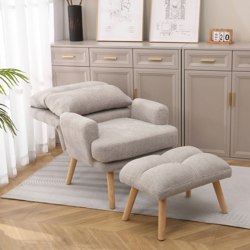 Fauteuil d'appoint avec repose-pieds Deeda, Lin gris