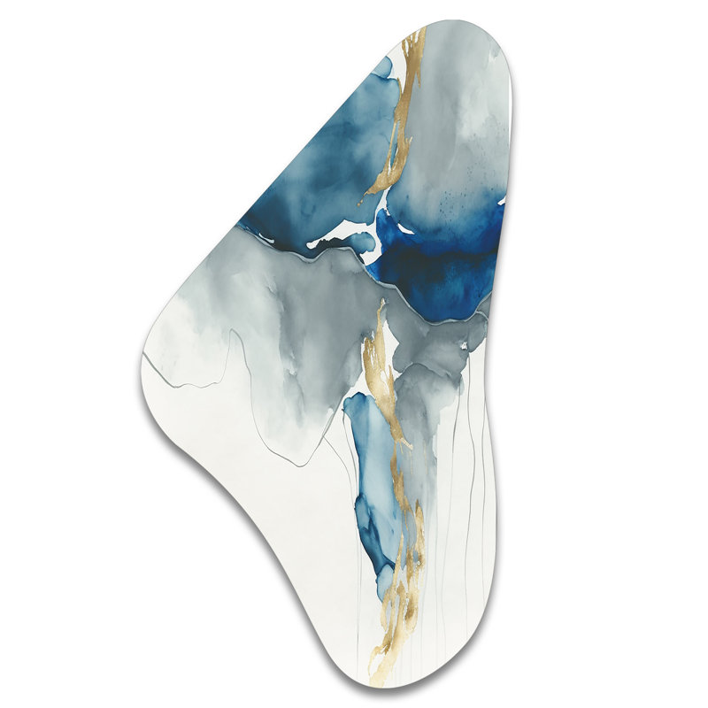 Sunshine Through The Clouds III - Abstract Liquid Ink Boomerang Shape Asymmetric Metal Wall Art, 39" H x 21" W