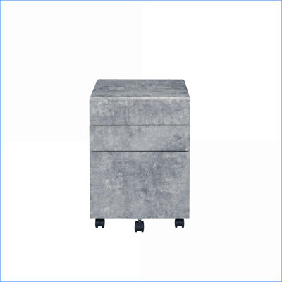 File Cabinets | Modern Slate Gray Faux Concrete 3-Drawer with Casters, Matte Silver Finish | Slate Gray | Metal,Synthetic Wood