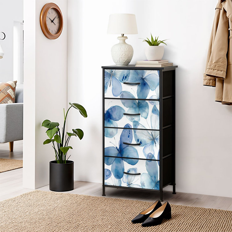 4 Drawer Dresser for Bedroom, Narrow Chest of Drawers, Wooden Top and Study Iron Frame 18"x37.5"-(WxH)