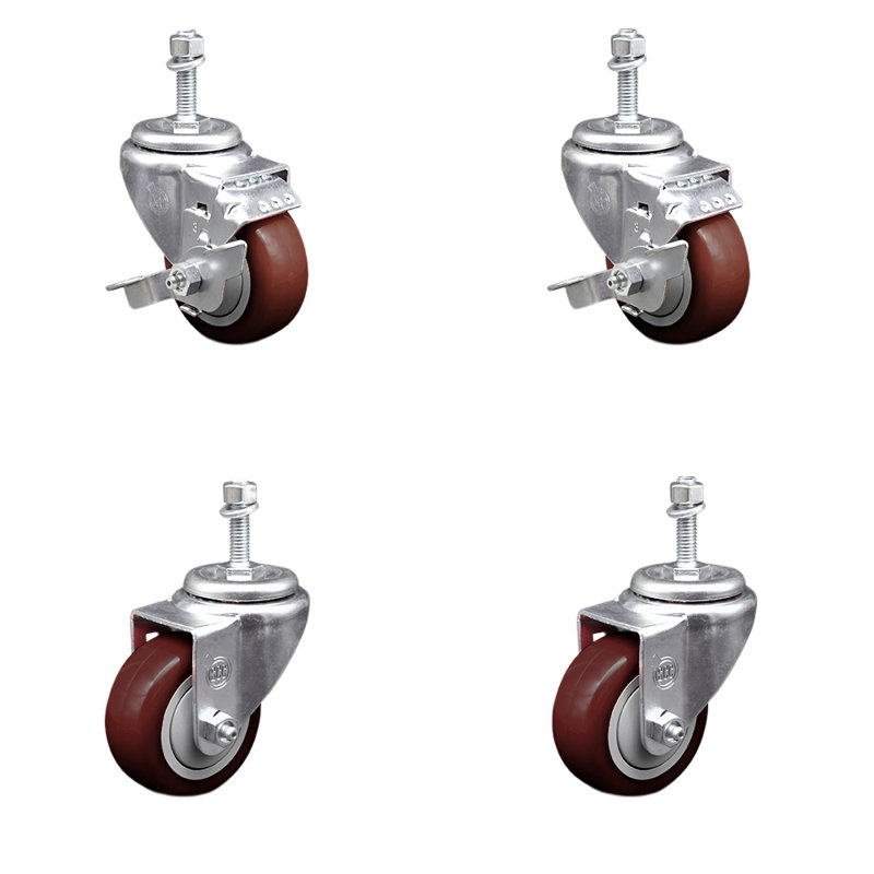 Ensemble de roulettes à tige filetée 3,5 po en polyuréthane marron 3,5 po